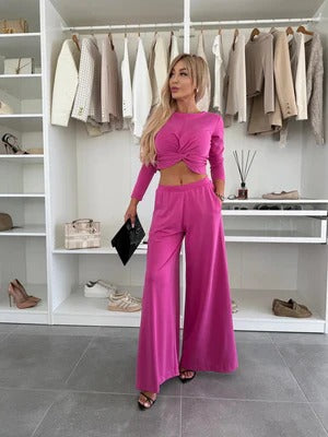 Zweiteiler Set: Knoten Top & Hohe Hose Komfortabel - IdealeKleiden