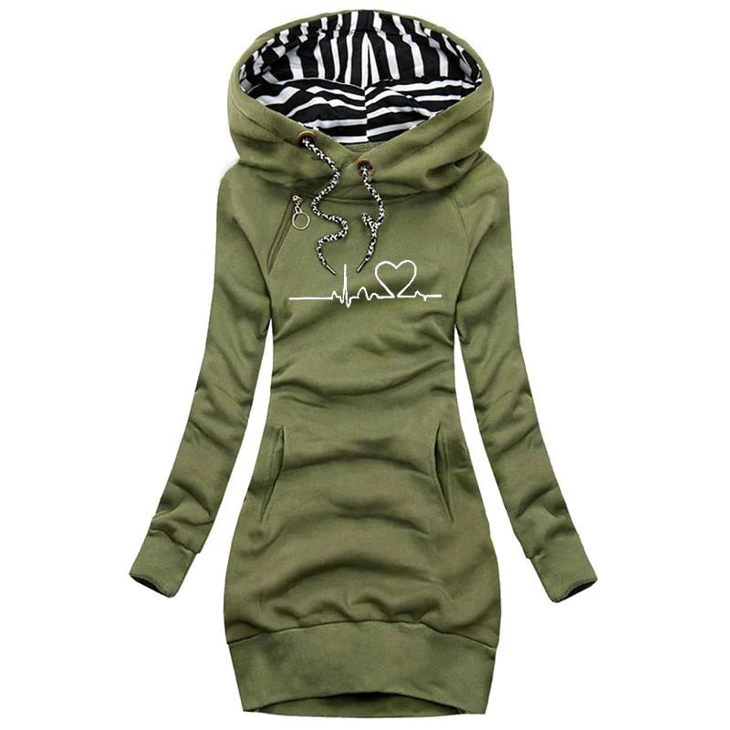 Hoodie Dress Slim Fit Printed Modern