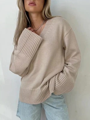 Women's V-Neck Soft Cotton Rib Knit Dress