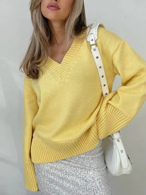 Women's V-Neck Soft Cotton Rib Knit Dress