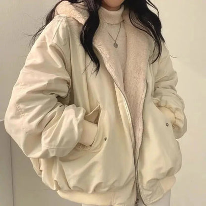 Oversized Faux Fur Jacket Women's Hip Length Ribbed Finish