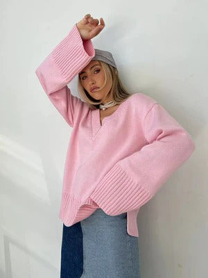 Women's V-Neck Soft Cotton Rib Knit Dress