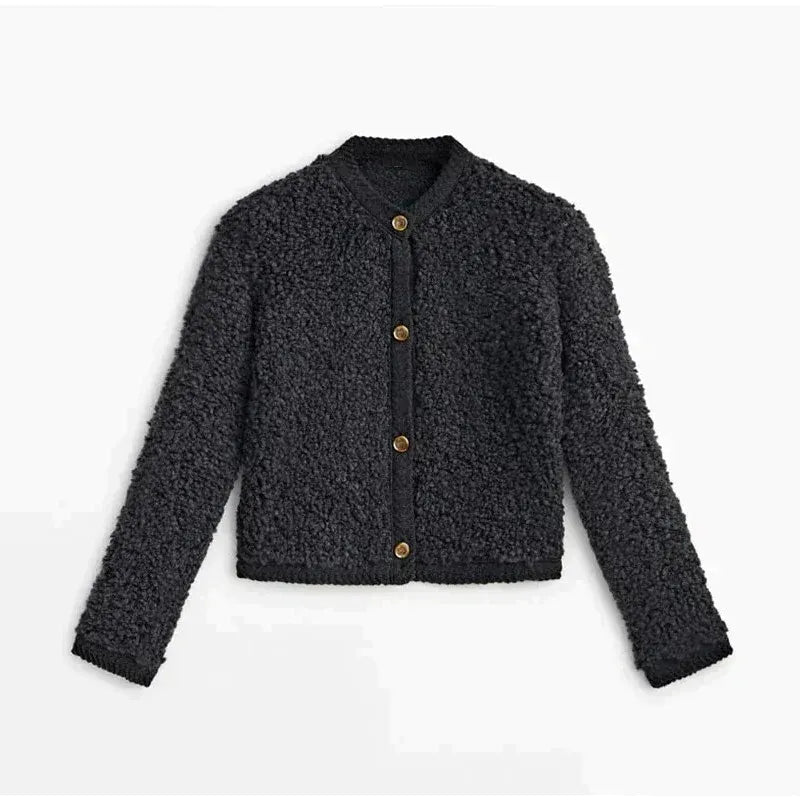 Women's Teddy Jacket Loose Fit Soft Round Neck