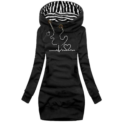 Hoodie Dress Slim Fit Printed Modern