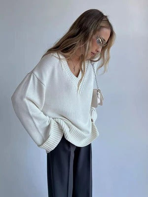 Women's V-Neck Soft Cotton Rib Knit Dress