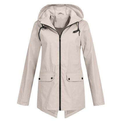 Water-Resistant Mid-Length Rain Jacket with Hood