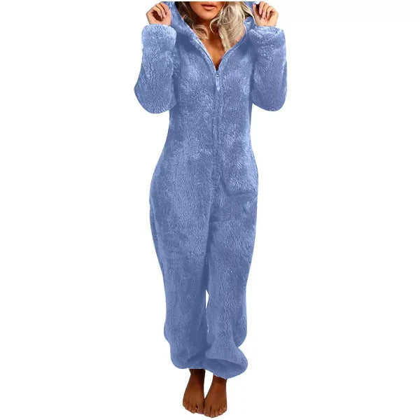 Women's Warm Fleece Onesie with Hood
