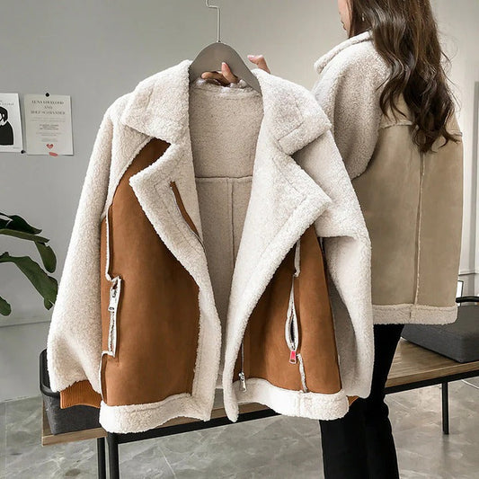 Mantel Oversized Teddy Look Weich Reverskragen - IdealeKleiden