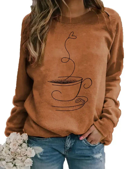 Coffee Sweatshirt Women Crewneck Coffee Mug Motif