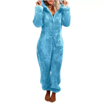 Women's Warm Fleece Onesie with Hood