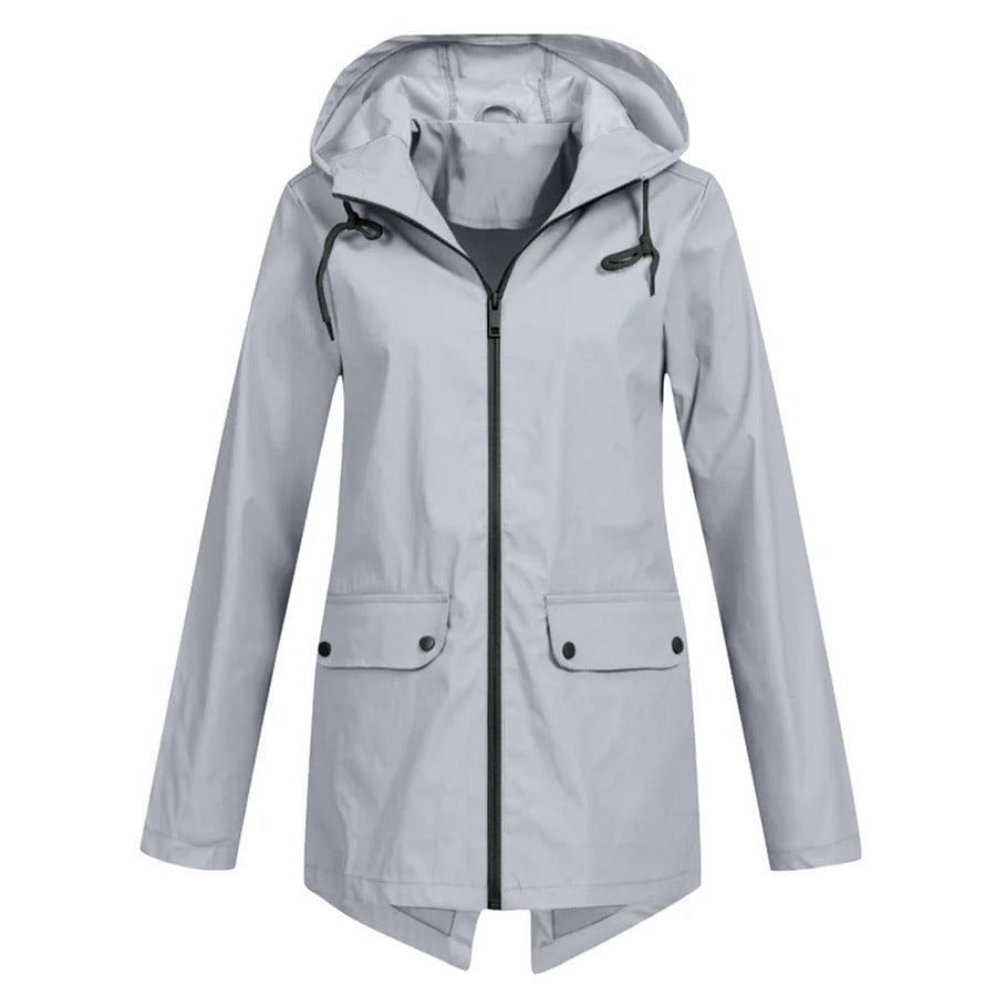 Water-Resistant Mid-Length Rain Jacket with Hood