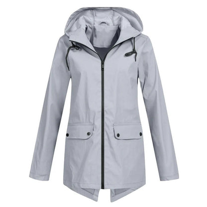 Water-Resistant Mid-Length Rain Jacket with Hood
