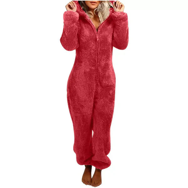 Women's Warm Fleece Onesie with Hood