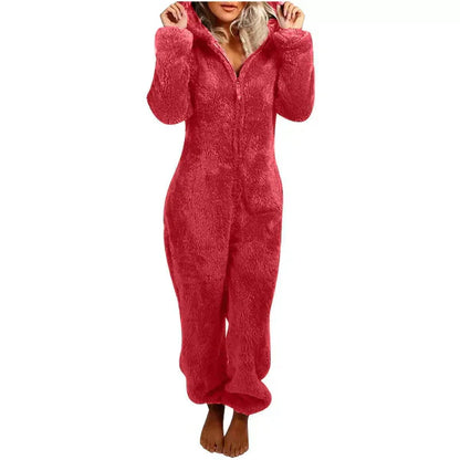 Women's Warm Fleece Onesie with Hood
