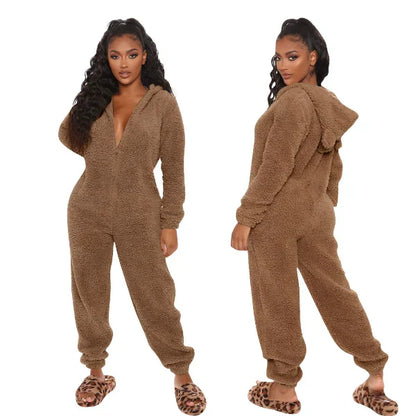 Women's Warm Fleece Onesie with Hood