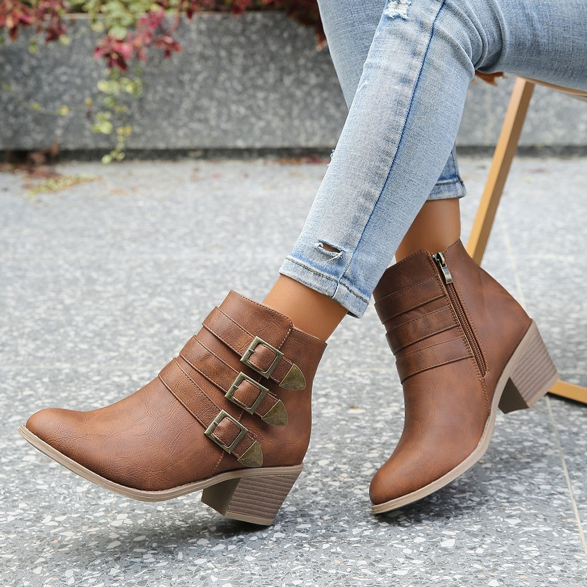 Stylish Ankle Boots High Heel Block Heel Vintage Look