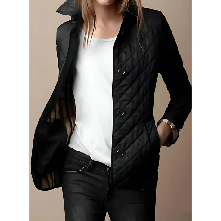 Elegant Quilted Jacket Women's Fitted Diamond Pattern