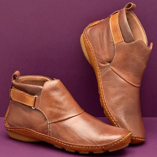 Leder Stiefel Damen Rundzehen Lässig - IdealeKleiden