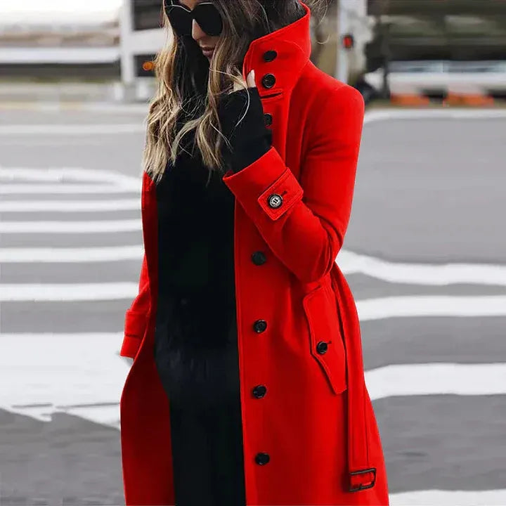 Eleganter Trenchcoat Damen Taillierte Passform Wollmischung - IdealeKleiden