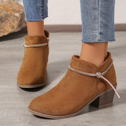 Stylish Ankle Boots Suede Look Block Heel