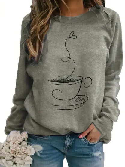 Coffee Sweatshirt Women Crewneck Coffee Mug Motif