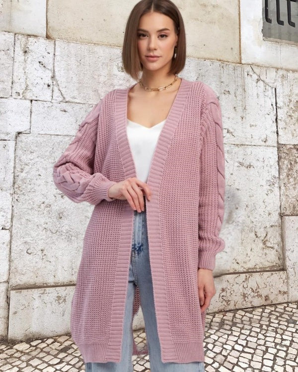 Große Strickjacke Oversized Wolle Kabelmuster - IdealeKleiden