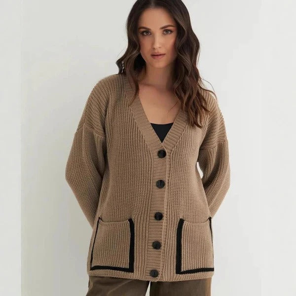 Kaschmir Strickjacke Lockere Passform V-Ausschnitt