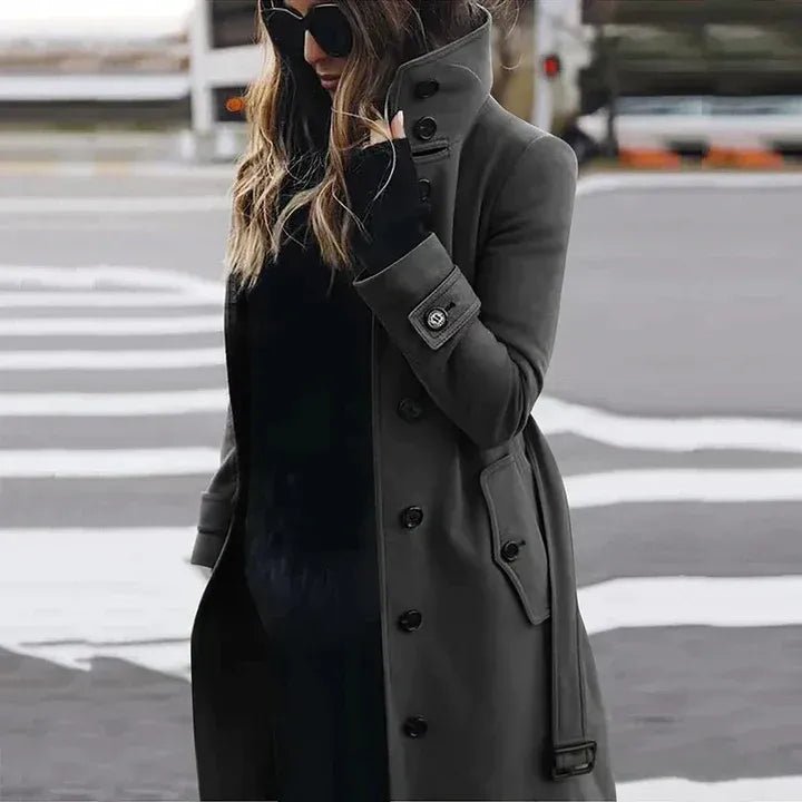 Elegant Trench Coat Women's Tailored Fit Wool Blend