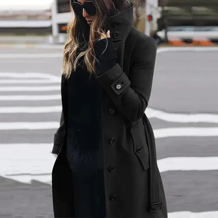 Elegant Trench Coat Women's Tailored Fit Wool Blend