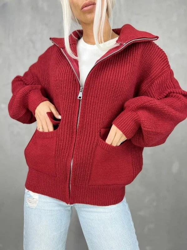 Cozy Cardigan Knitted Wool Ribbed Look