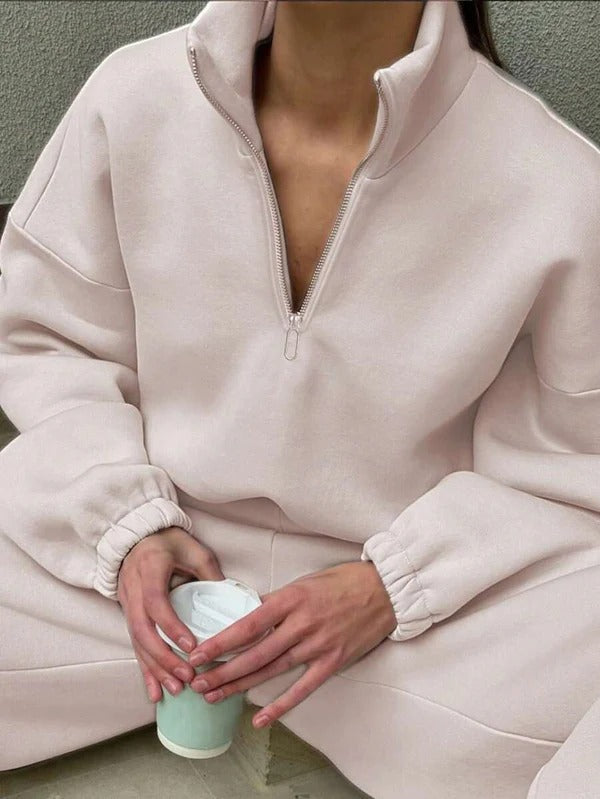 Weite Damenkleid Hochkragen Kurzer Reißverschluss Baumwolle - IdealeKleiden