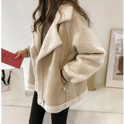 Damen Teddyjacke Warm Weich Reißverschluss - IdealeKleiden