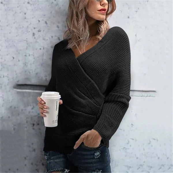 Kuschelige Wickelstrickjacke V-Ausschnitt Lockere Passform