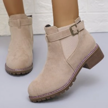 Frauen Stiefeletten Rauleder Schnallen Blockabsatz - IdealeKleiden