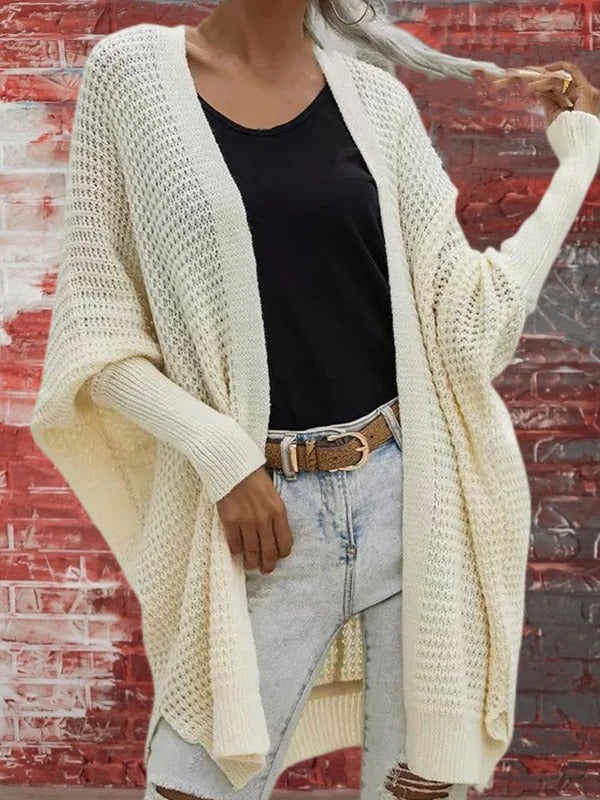 Large Cardigan Waffle Knit Open with Long Sleeves
