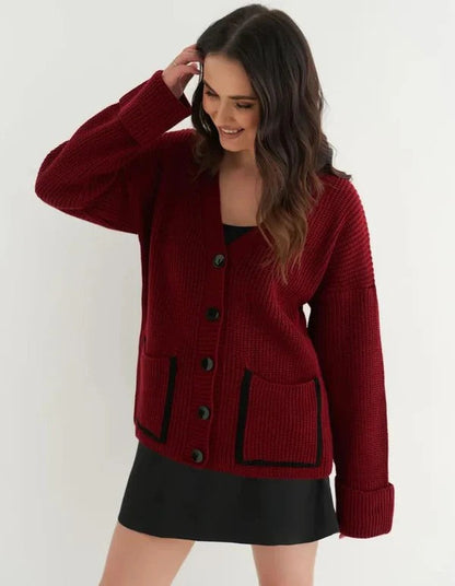 Kaschmir Strickjacke Lockere Passform V-Ausschnitt