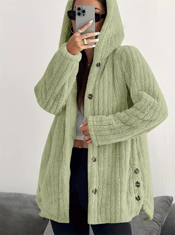 Soft women's teddy look jacket with hood
