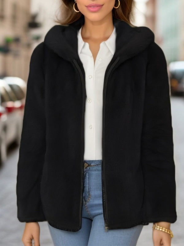 Soft Women's Teddy Jacket Hood Zipper