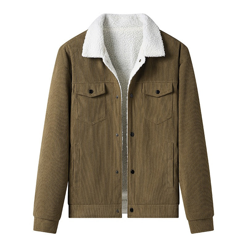 Corduroy Jacket Fleece Leather Look Elegant