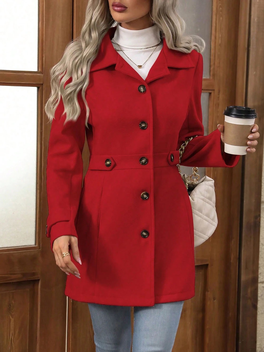 Chic Wool Dress Women Slim Fit