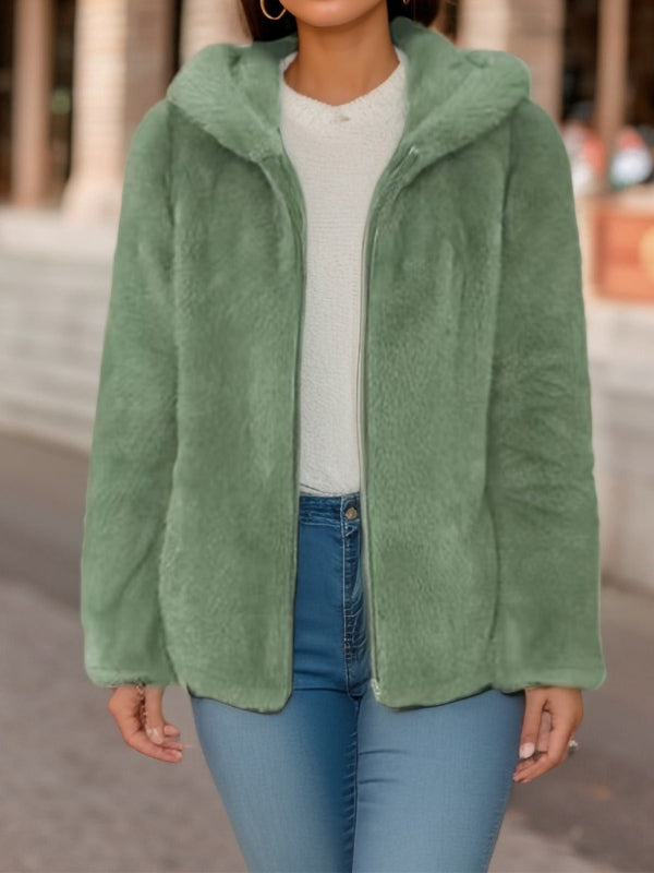 Soft Women's Teddy Jacket Hood Zipper