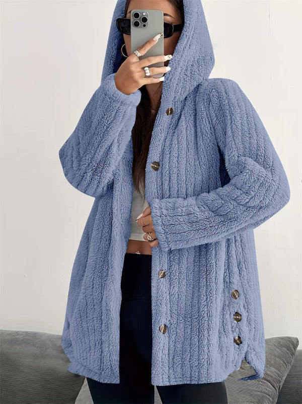 Soft women's teddy look jacket with hood