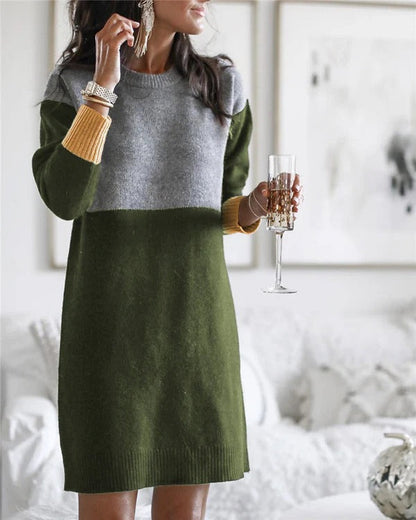 Women's dress Wool blend Loose fit Long sleeves Multicolored