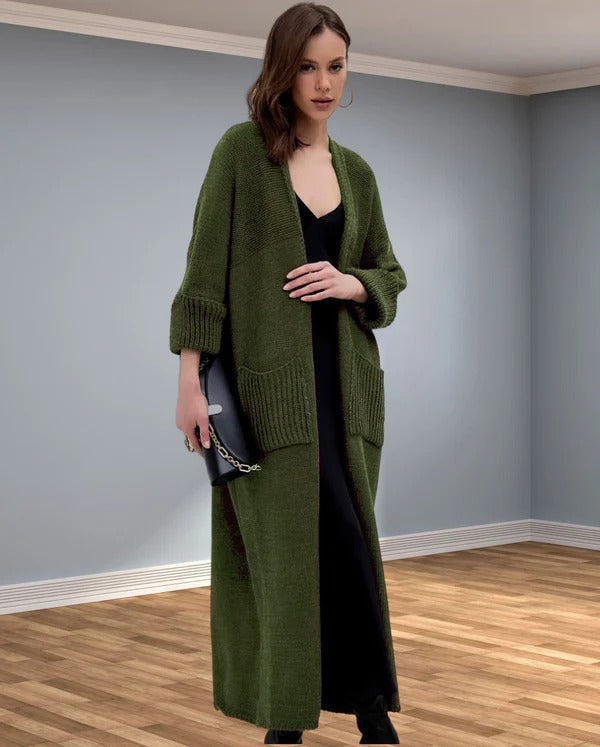 Large Cardigan Oversized Wool-Look V-Neck