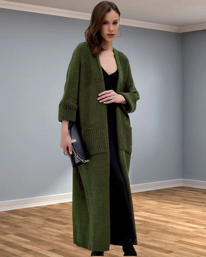 Large Cardigan Oversized Wool-Look V-Neck