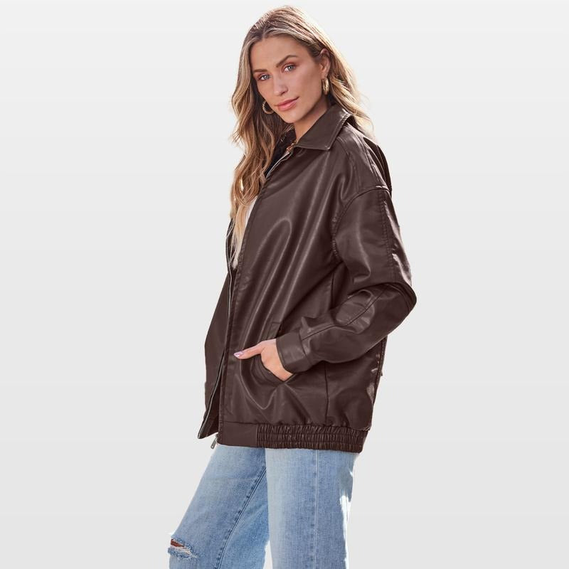 Leder Bomberjacke Damen Elegant - IdealeKleiden