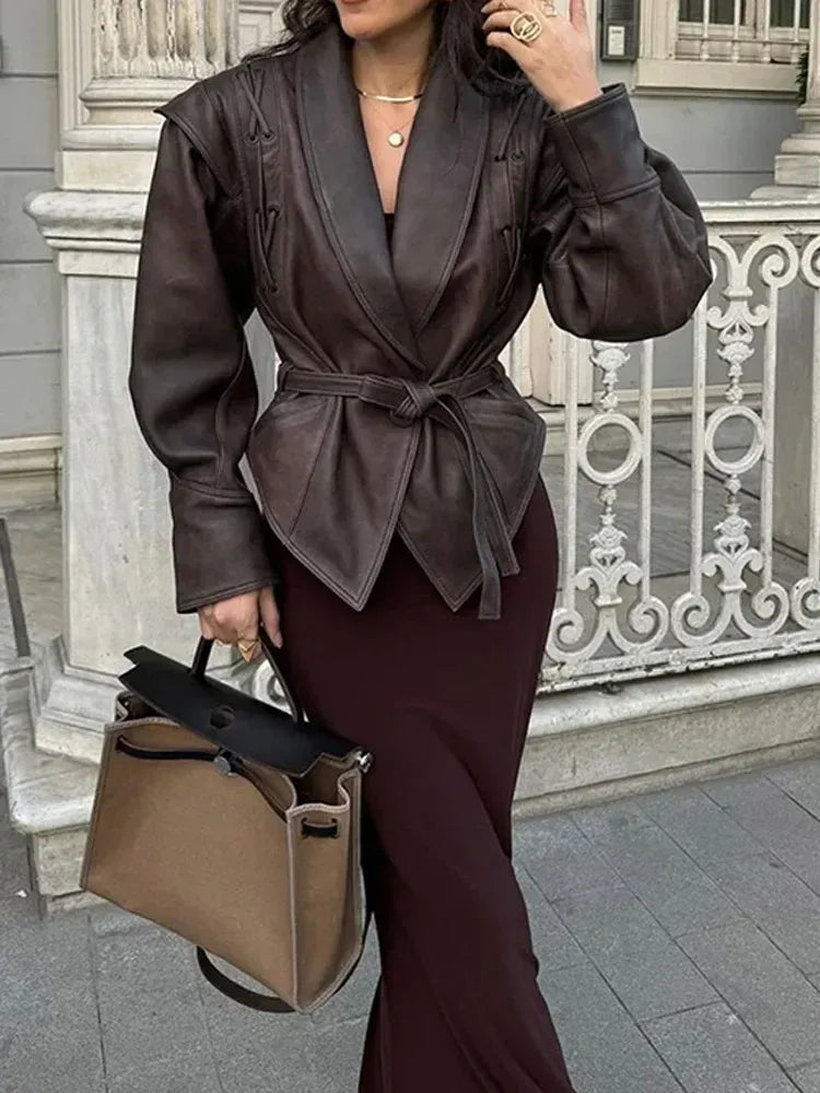 Lederjacke Damen Elegant Geschnürt - IdealeKleiden