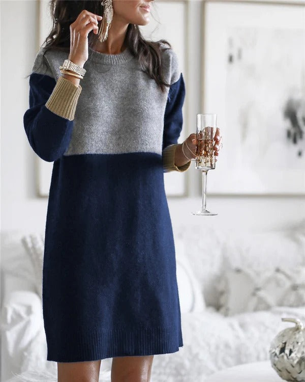Women's dress Wool blend Loose fit Long sleeves Multicolored