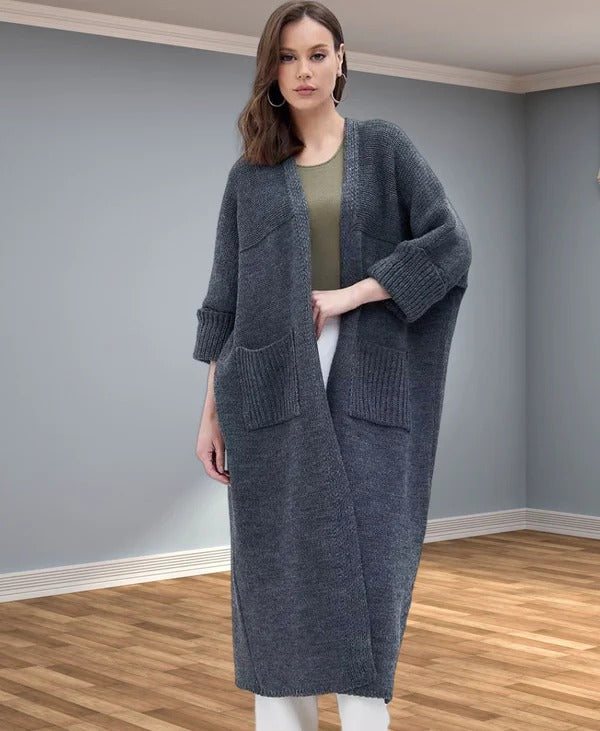 Large Cardigan Oversized Wool-Look V-Neck