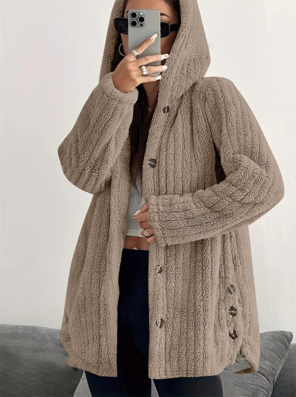 Soft women's teddy look jacket with hood